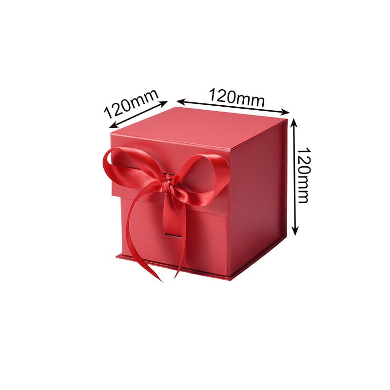 Magnetic Gift Box with Ribbon 120x120x120mm Red - 50/Pack - dimensions