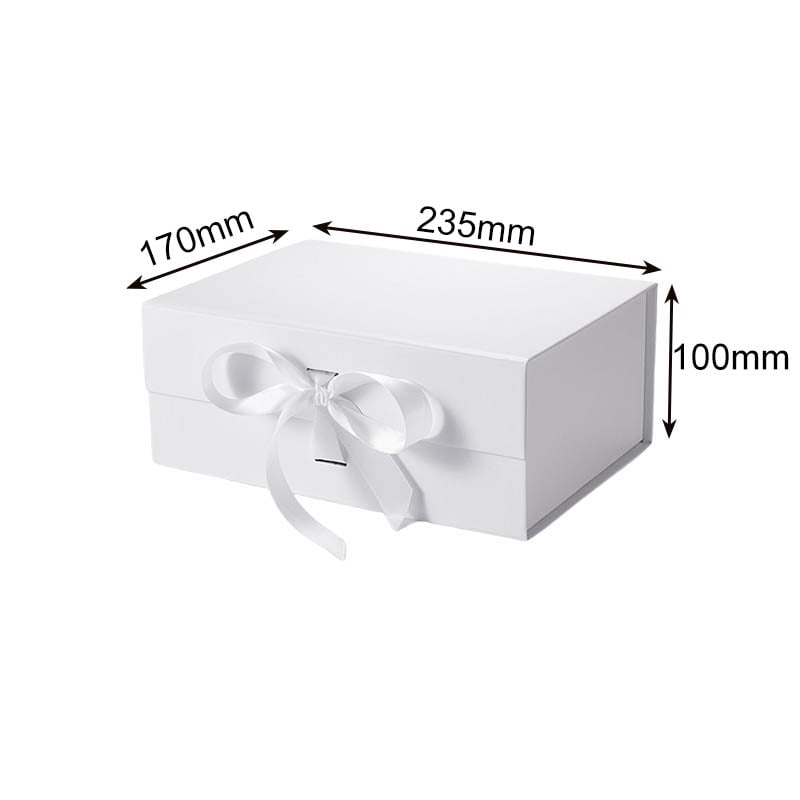 Magnetic Gift Box with Ribbon 235x170x100mm White - 25/Pack - dimensions