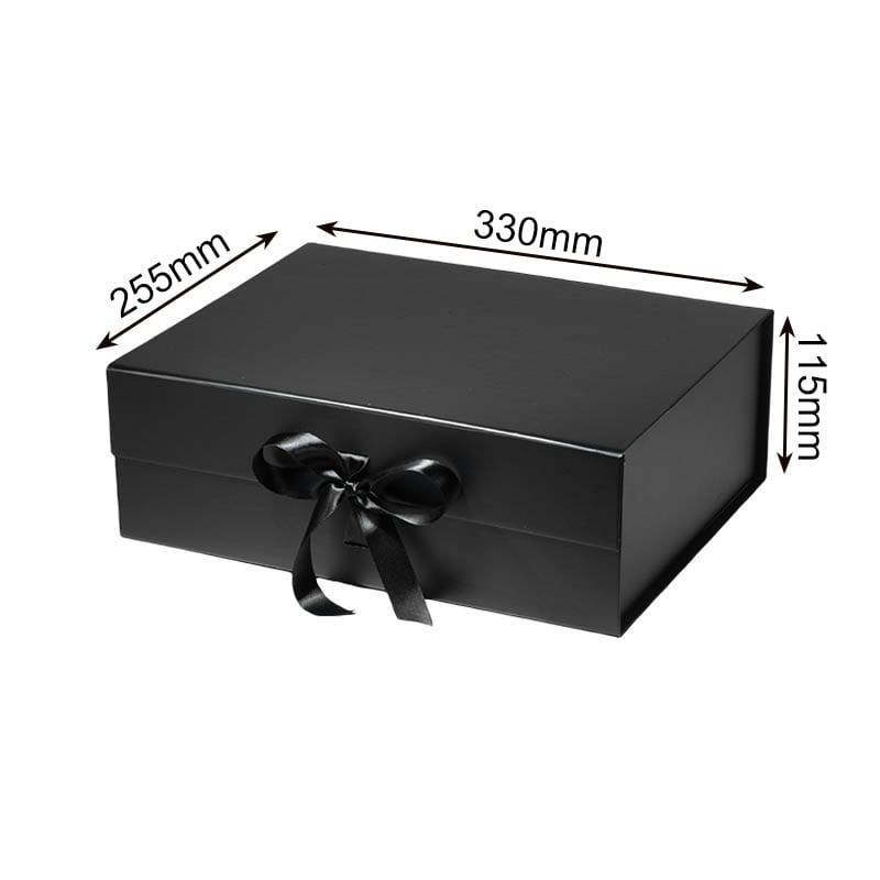 Magnetic Gift Box with Ribbon 330x255x115mm Black - 25/Pack - dimensions