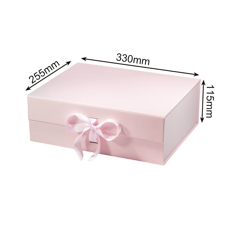 Magnetic Gift Box with Ribbon 330x255x115mm Pink - 25/Pack - dimensions