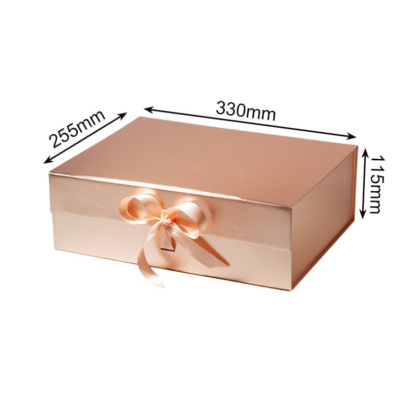 Magnetic Gift Box with Ribbon 330x255x115mm Rose Gold - 25/Pack - dimensions