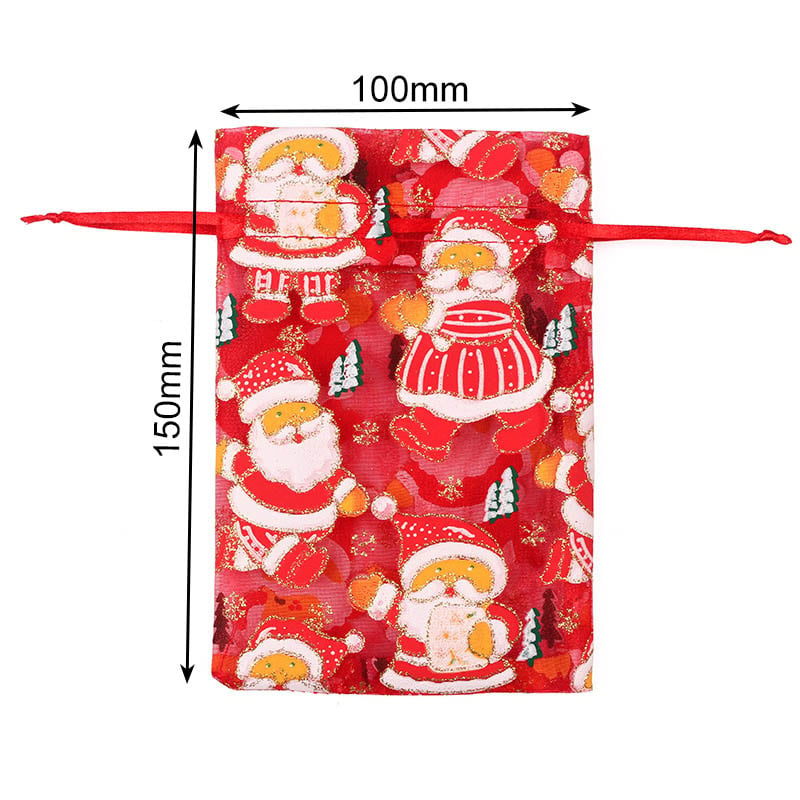 Christmas Organza Bags 100x150mm Mr. & Mrs. Santa - 50/Pack - dimensions