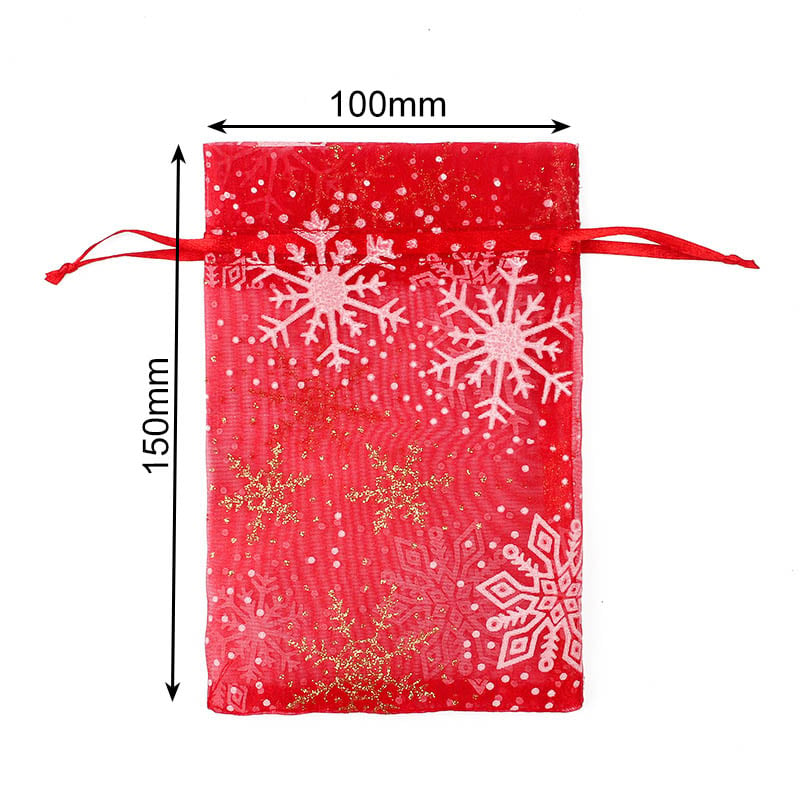 Christmas Organza Bags 100x150mm Snowflake Pattern - 50/Pack - dimensions