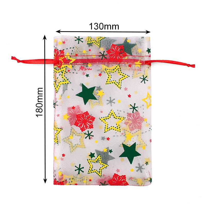 Christmas Organza Bags 130x180mm Pentagram Pattern - 50/Pack - dimensions