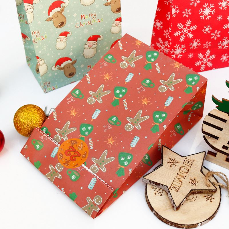 Christmas Paper Bags 120x230x75mm with Stickers - 24/Pack - dimensions