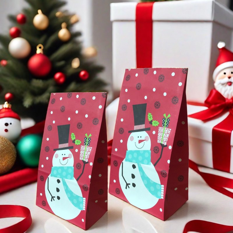 Christmas Paper Bags 130x240x80mm Snowman Pattern - 50/Pack - dimensions