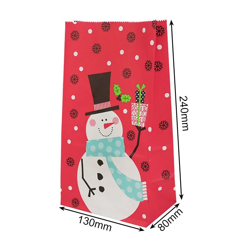 Christmas Paper Bags 130x240x80mm Snowman Pattern - 50/Pack - dimensions