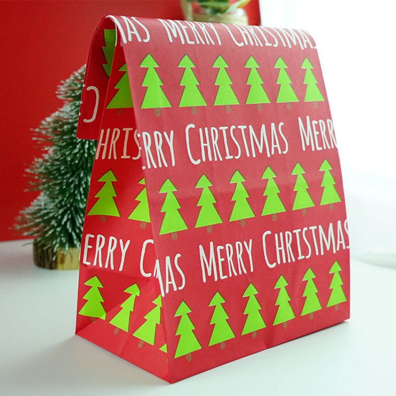 Christmas Paper Bags 130x240x80mm Tree Pattern - 50/Pack - dimensions