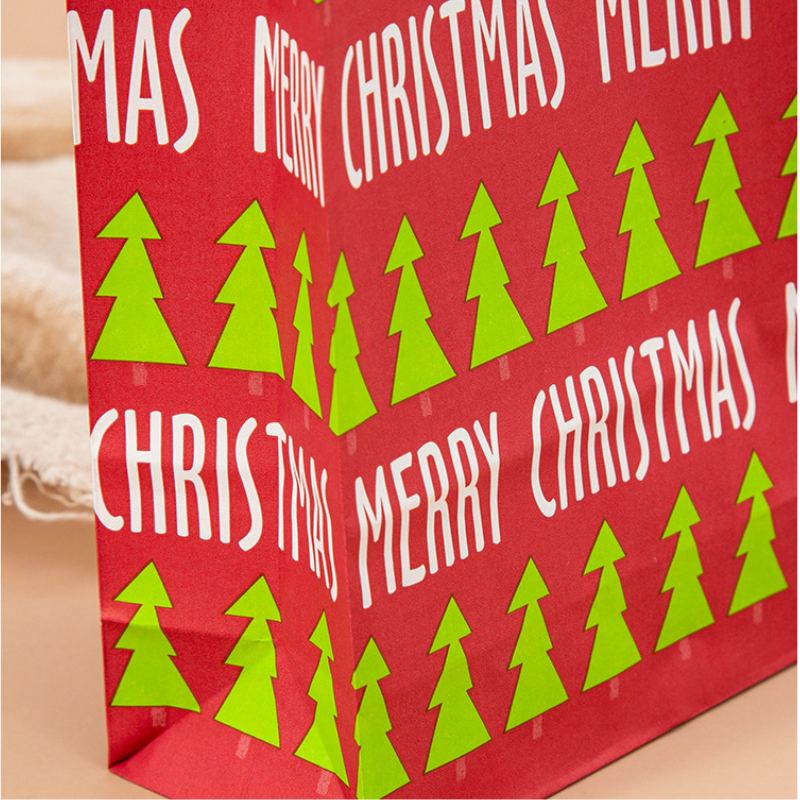 Christmas Paper Bags 130x240x80mm Tree Pattern - 50/Pack - dimensions