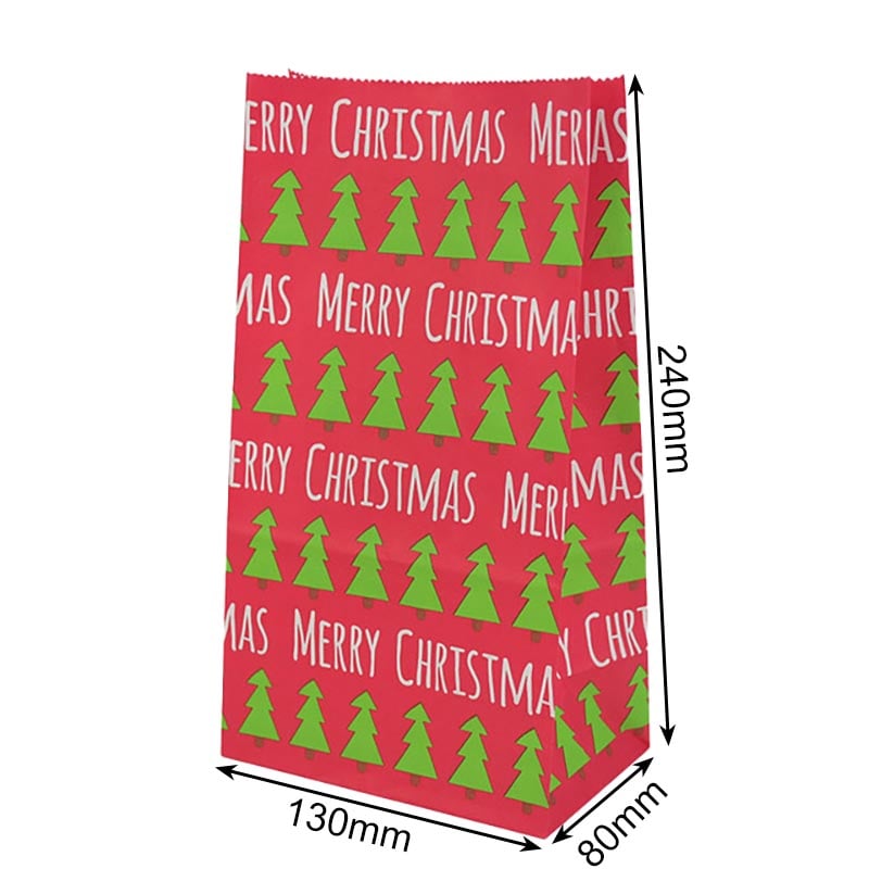 Christmas Paper Bags 130x240x80mm Tree Pattern - 50/Pack - dimensions