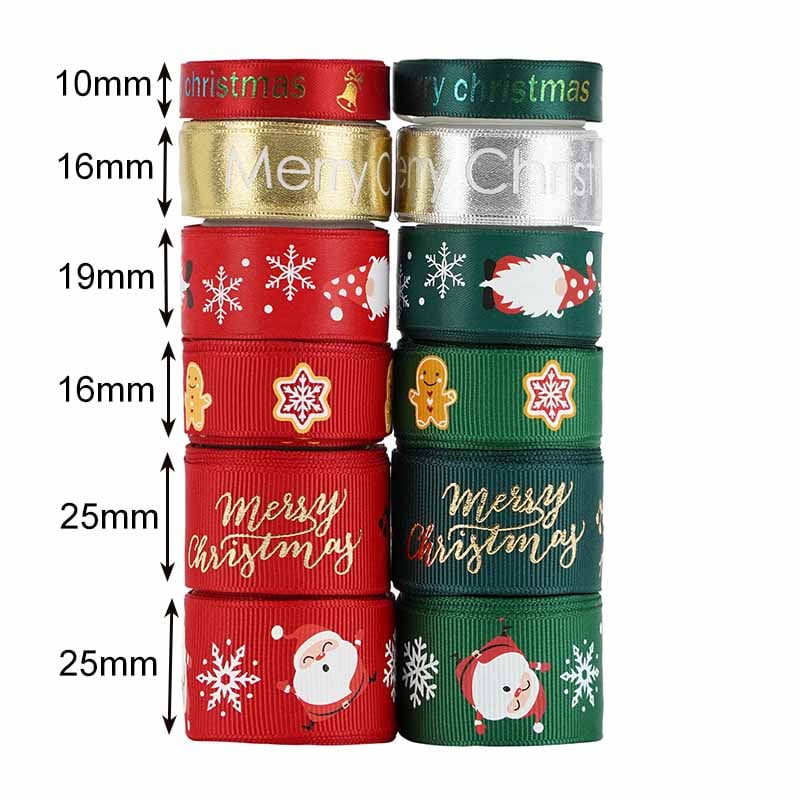 Christmas Grosgrain Ribbon 2.7M Long - 12 Rolls - dimensions