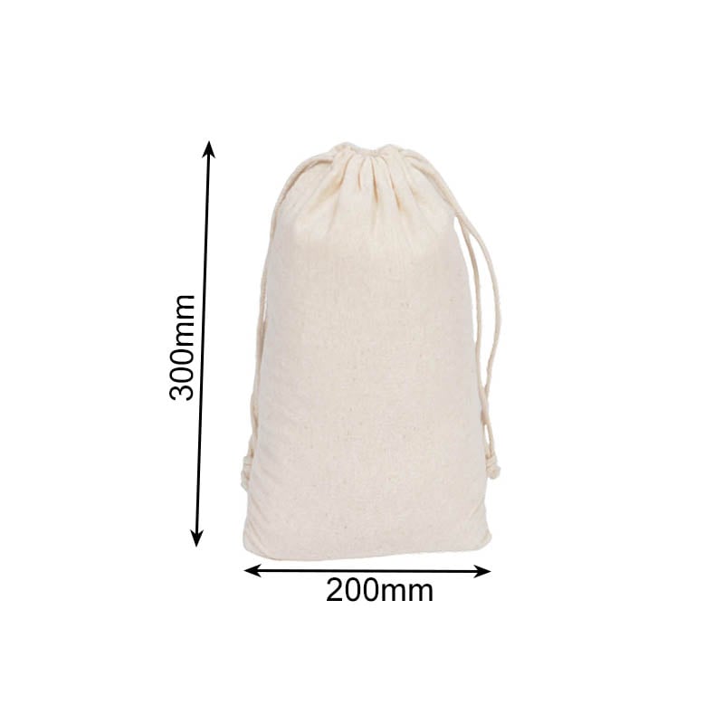 Medium Calico Drawstring Bags 200x300mm - 50/Pack - dimensions