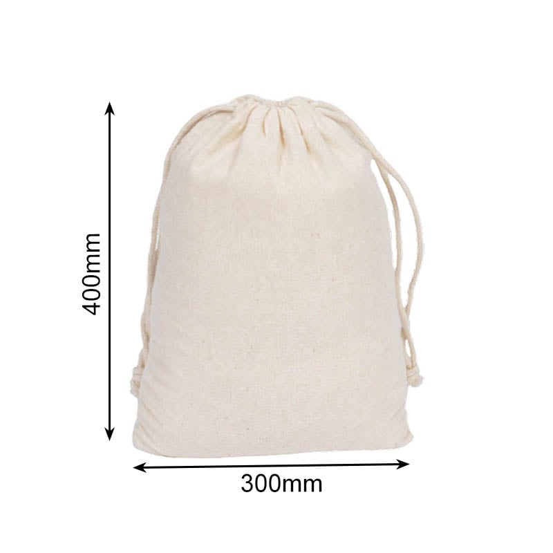 Medium Calico Drawstring Bags 300x400mm - 50/Pack - dimensions