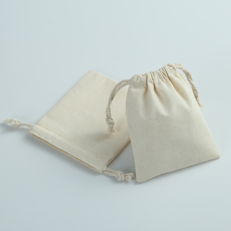 Small Calico Drawstring Bags 100x200mm - 50/Pack - dimensions