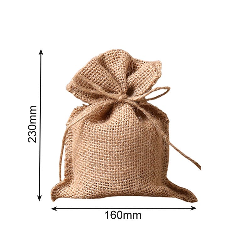 Hessian Drawstring Gift Bags 160x230mm - 10/Pack - dimensions