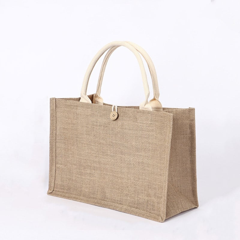 Jute Tote Shopping Bags with Buttons 370x260x170mm - 6/Pack - dimensions