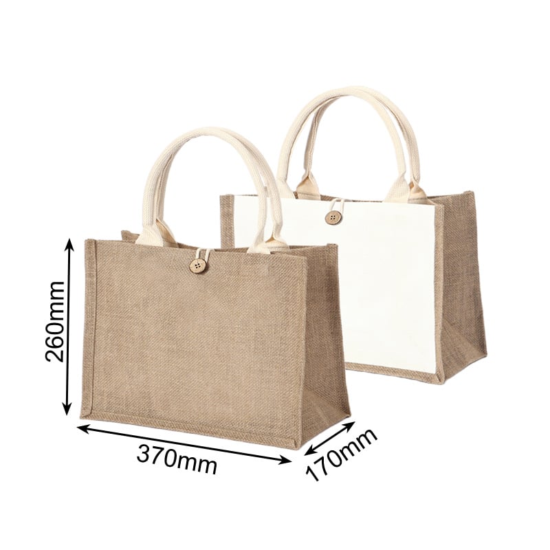 Jute Tote Shopping Bags with Buttons 370x260x170mm - 6/Pack - dimensions