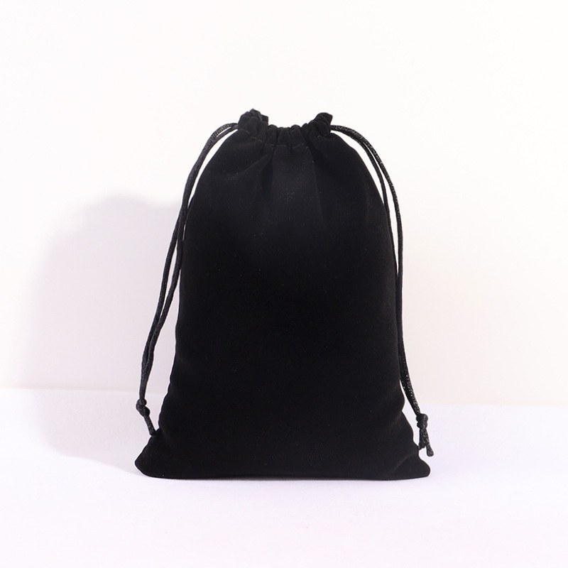 Double Sided Velvet Drawstring Bags 100x140mm Black - 50/Pack - dimensions