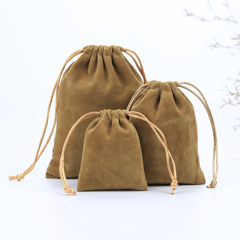 Double Sided Velvet Drawstring Bags 100x140mm Camel - 50/Pack - dimensions