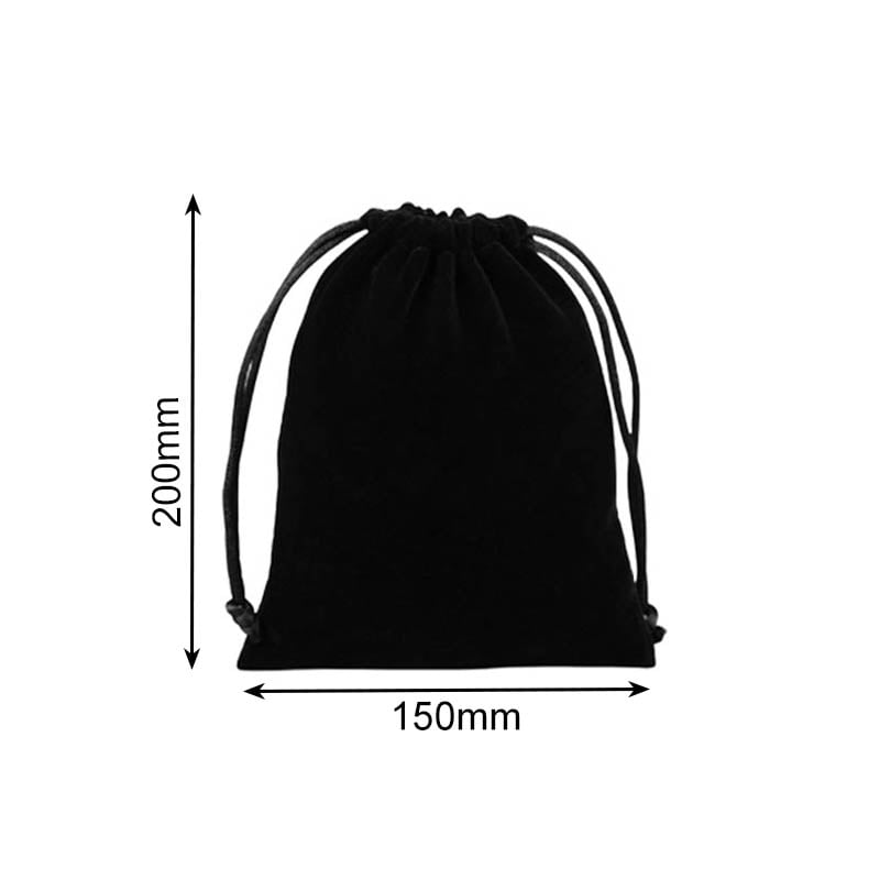 Double Sided Velvet Drawstring Bags 150x200mm Black - 50/Pack - dimensions