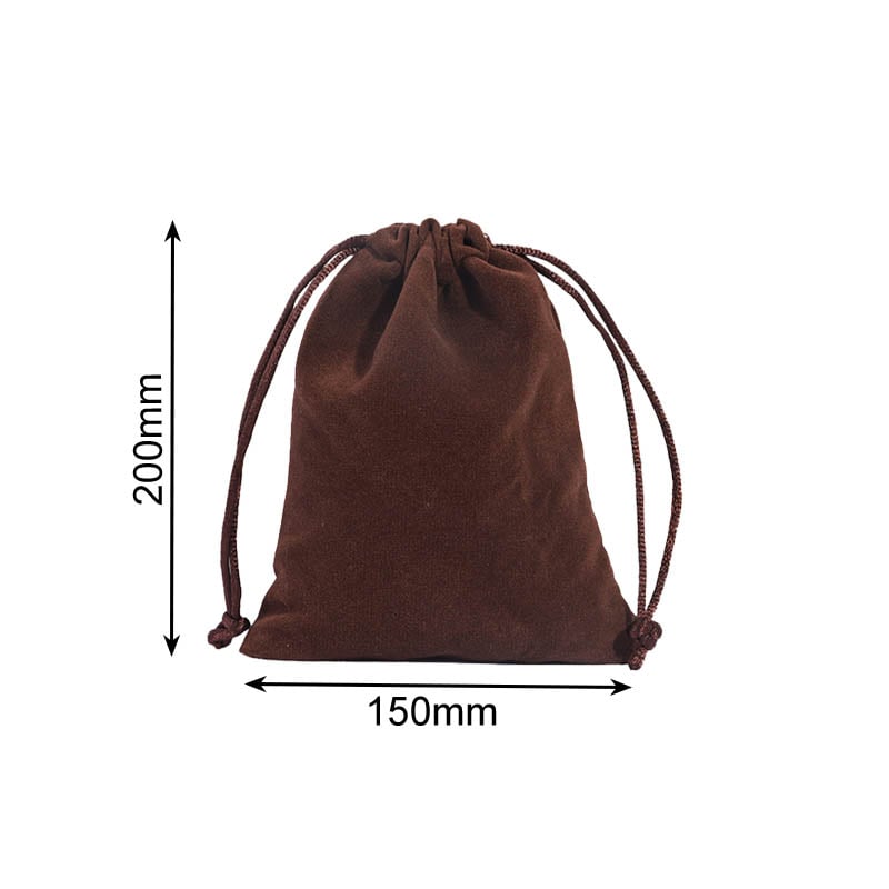 Double Sided Velvet Drawstring Bags 150x200mm Brown - 50/Pack - dimensions