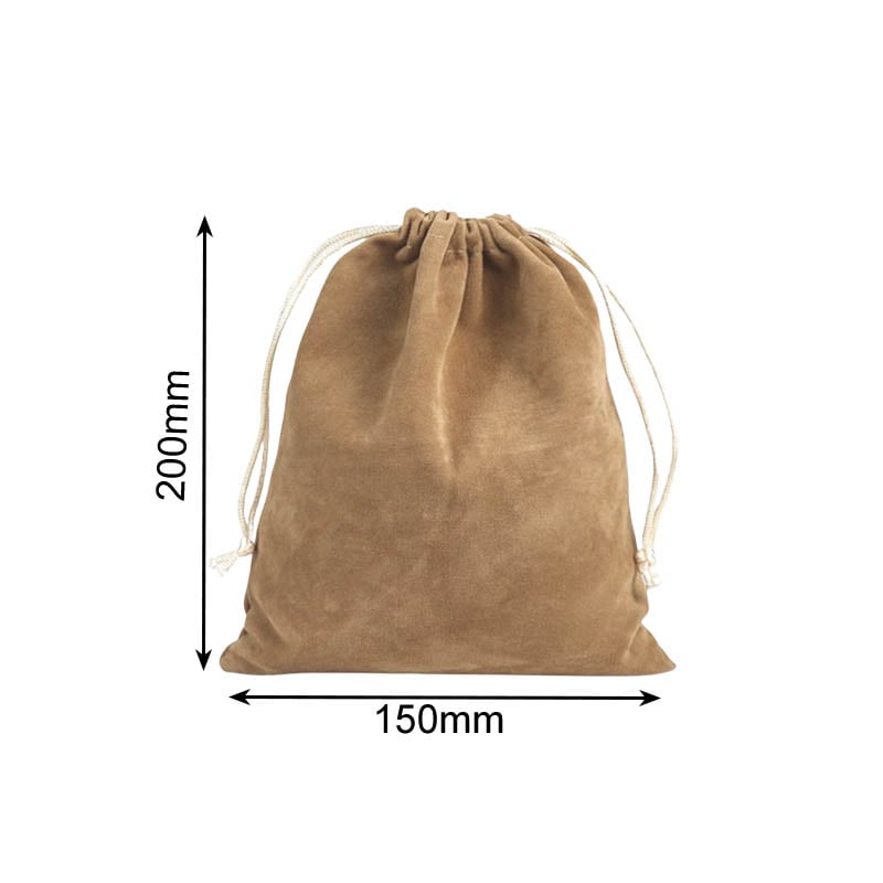 Double Sided Velvet Drawstring Bags 150x200mm Camel - 50/Pack - dimensions