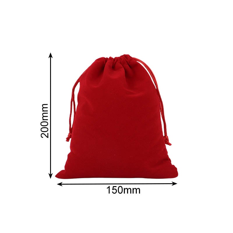 Double Sided Velvet Drawstring Bags 150x200mm Red - 50/Pack - dimensions