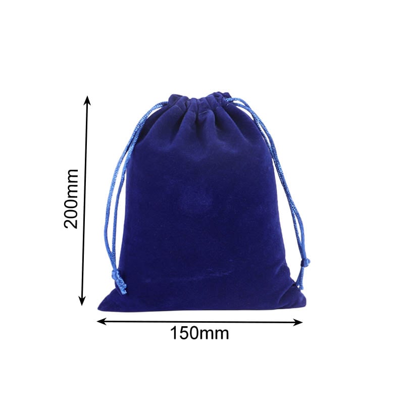 Double Sided Velvet Drawstring Bags 150x200mm Royal Blue - 50/Pack - dimensions