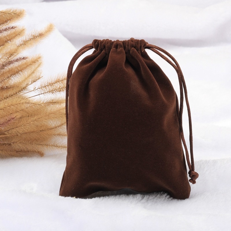 Double Sided Velvet Drawstring Bags 200x250mm Brown - 50/Pack - dimensions