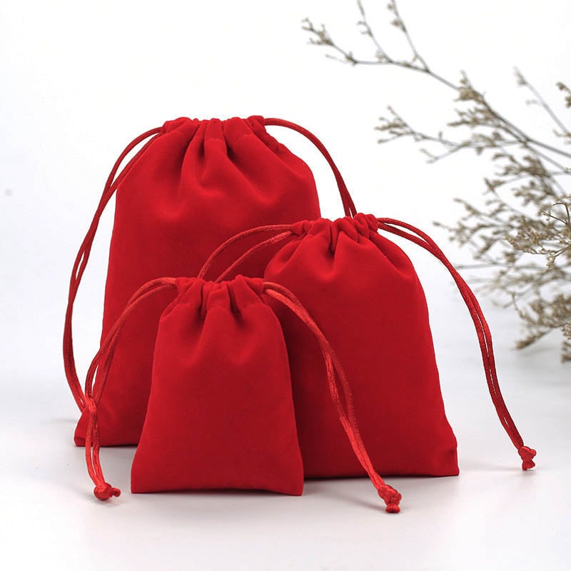 Double Sided Velvet Drawstring Bags 200x250mm Red - 50/Pack - dimensions