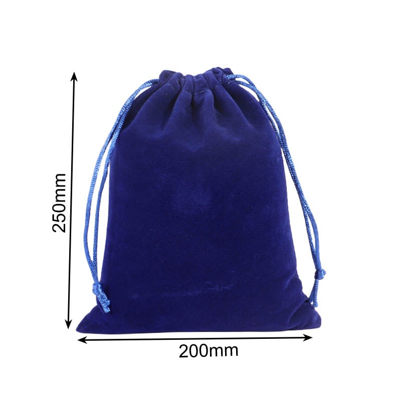 Double Sided Velvet Drawstring Bags 200x250mm Royal Blue - 50/Pack - dimensions