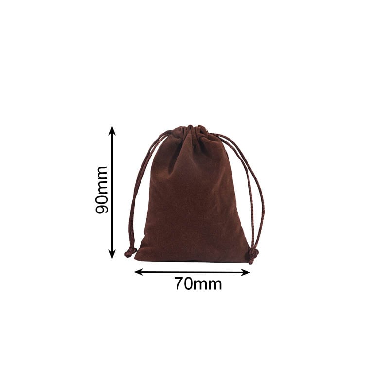 Double Sided Velvet Drawstring Bags 70x90mm Brown - 50/Pack - dimensions