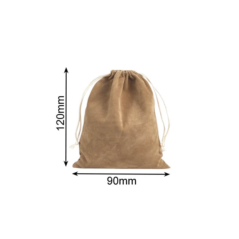 Double Sided Velvet Drawstring Bags 90x120mm Camel - 50/Pack - dimensions