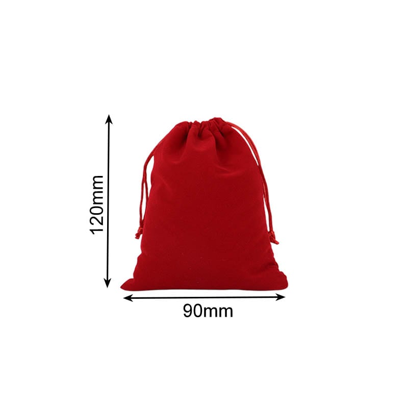 Double Sided Velvet Drawstring Bags 90x120mm Red - 50/Pack - dimensions