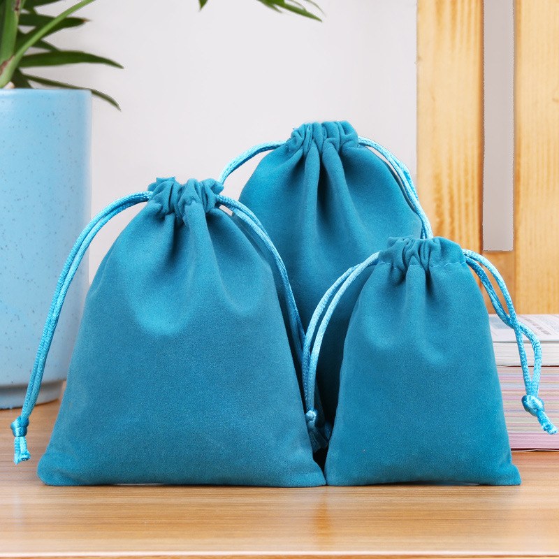 Velvet Drawstring Bags 100x120mm Lake Blue - 50/Pack - dimensions