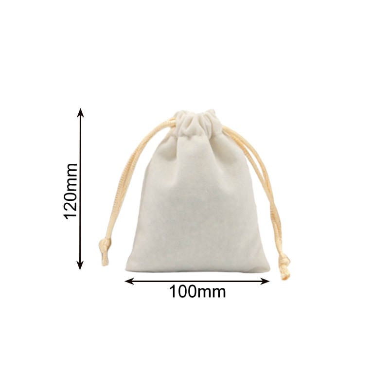 Velvet Drawstring Bags 100x120mm White - 50/Pack - dimensions