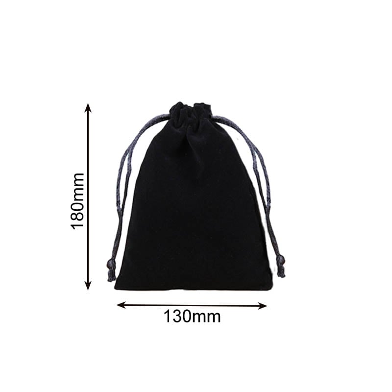 Velvet Drawstring Bags 130x180mm Black - 50/Pack - dimensions