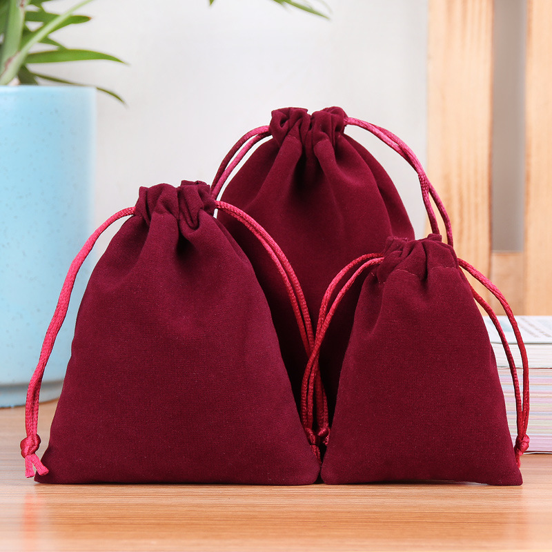 Velvet Drawstring Bags 130x180mm Burgundy - 50/Pack - dimensions