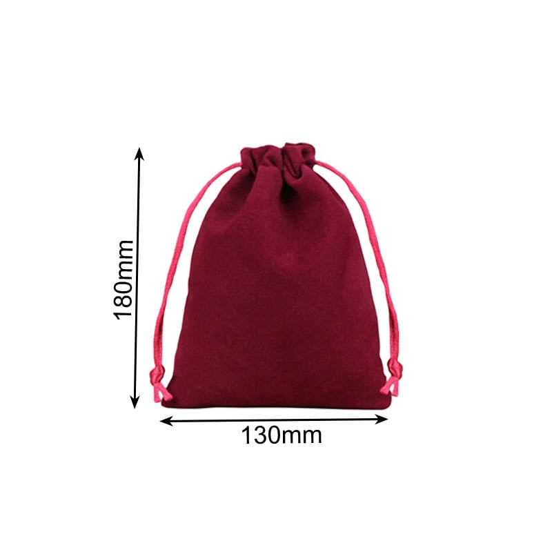 Velvet Drawstring Bags 130x180mm Burgundy - 50/Pack - dimensions