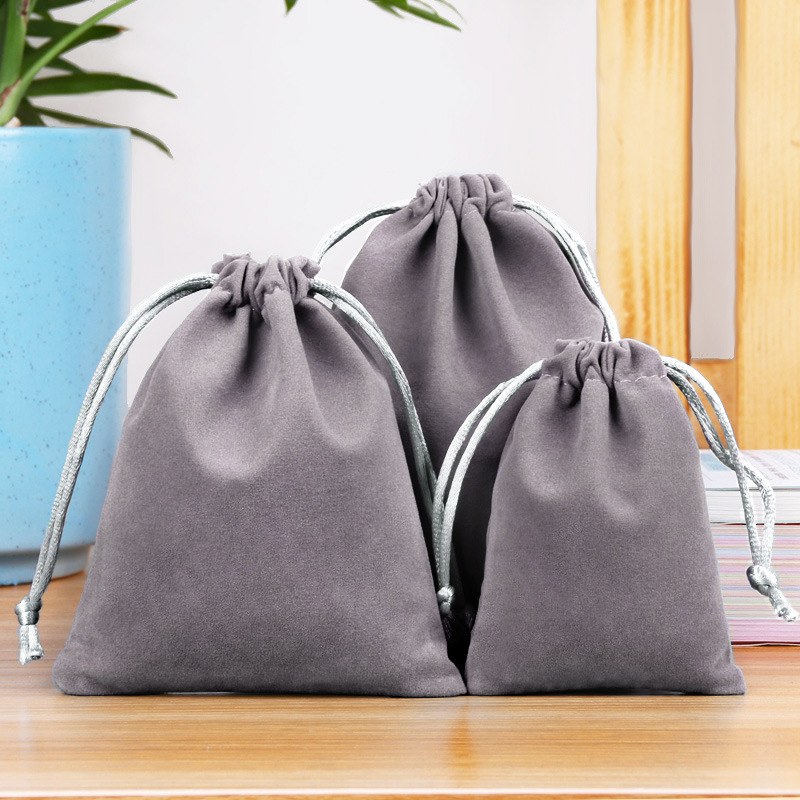 Velvet Drawstring Bags 130x180mm Grey - 50/Pack - dimensions