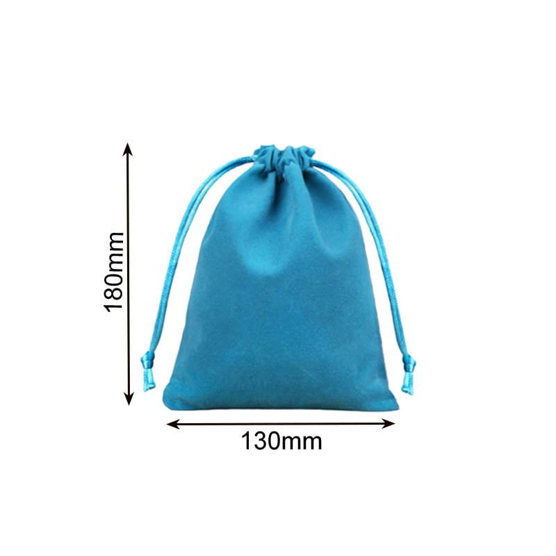 Velvet Drawstring Bags 130x180mm Lake Blue - 50/Pack - dimensions