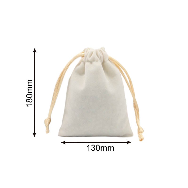 Velvet Drawstring Bags 130x180mm White - 50/Pack - dimensions