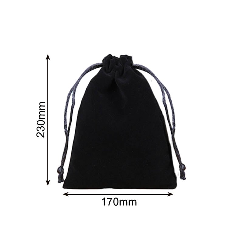 Velvet Drawstring Bags 170x230mm Black - 50/Pack - dimensions