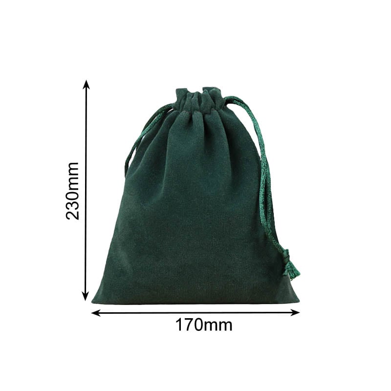 Velvet Drawstring Bags 170x230mm Dark Green - 50/Pack - dimensions