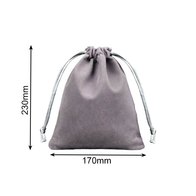 Velvet Drawstring Bags 170x230mm Grey - 50/Pack - dimensions