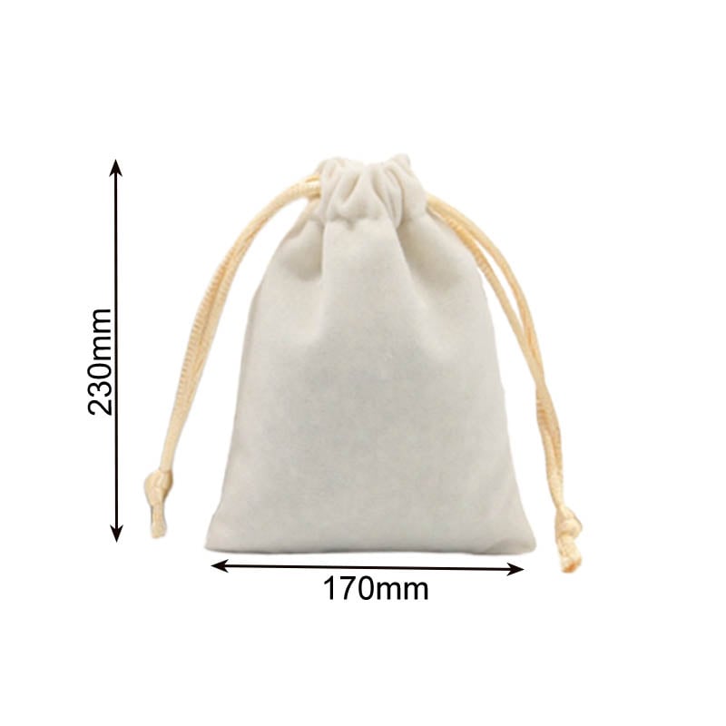 Velvet Drawstring Bags 170x230mm White - 50/Pack - dimensions