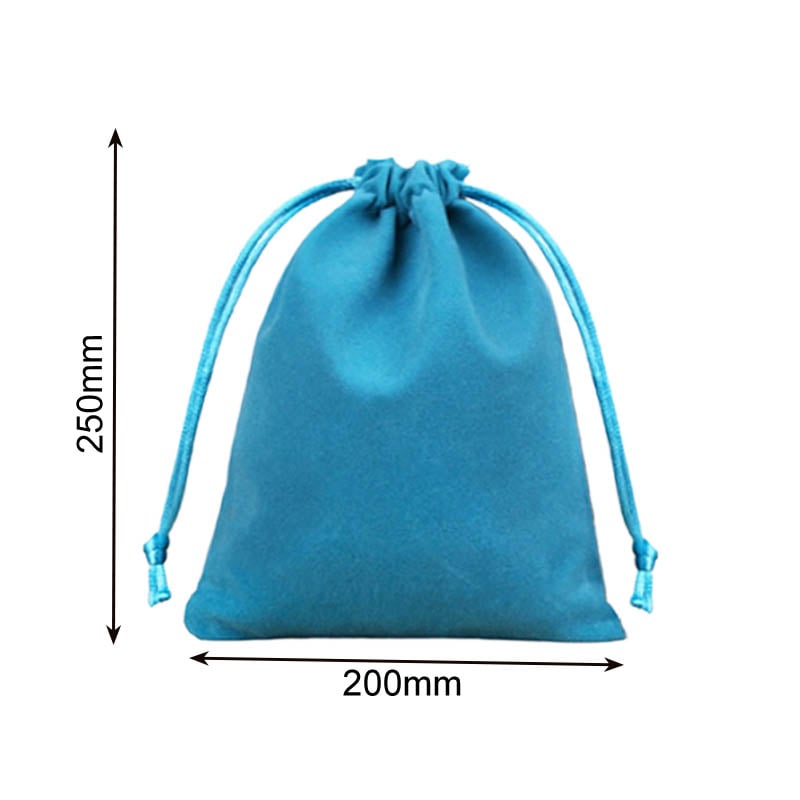 Velvet Drawstring Bags 200x250mm Lake Blue - 50/Pack - dimensions