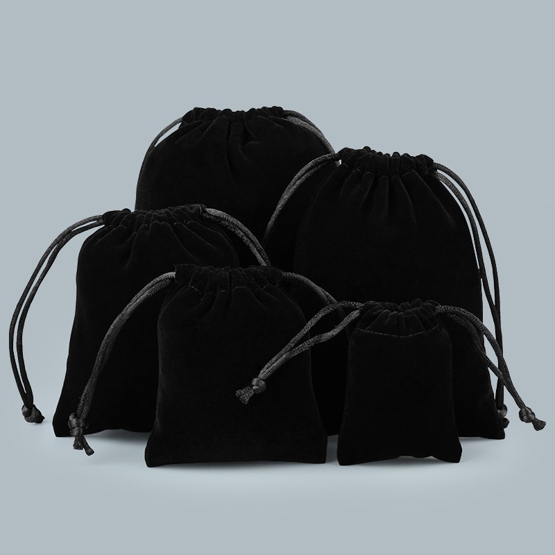 Velvet Drawstring Bags 70x90mm Black - 50/Pack - dimensions