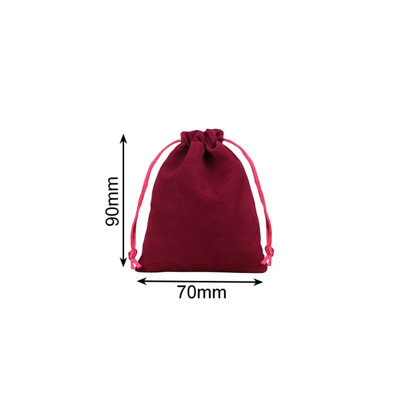 Velvet Drawstring Bags 70x90mm Burgundy - 50/Pack - dimensions