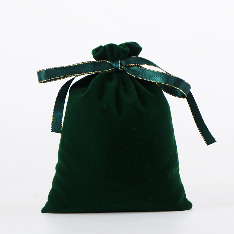 Velvet Satin Drawstring Bags 120x180mm Dark Green - 50/Pack - dimensions